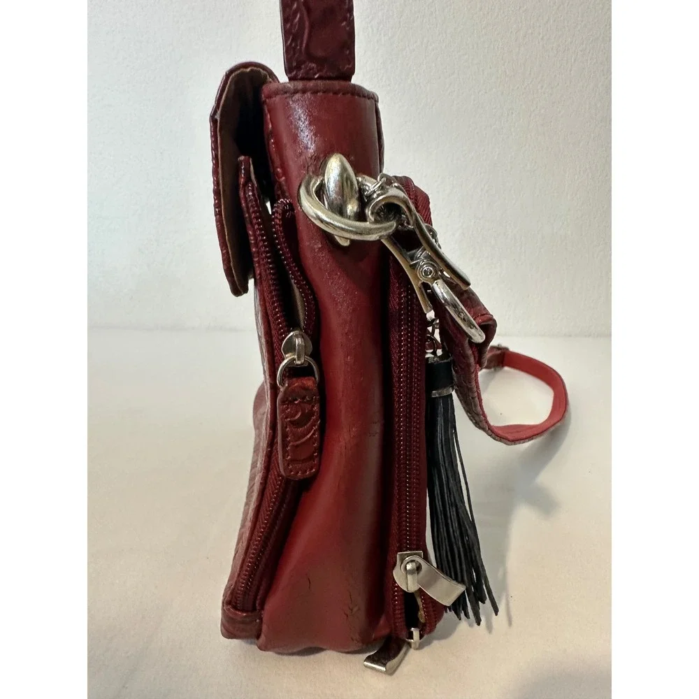 Gun Tote'n Mamas Burgundy Floral Embossed Leather Concealed Carry Crossbody Bag